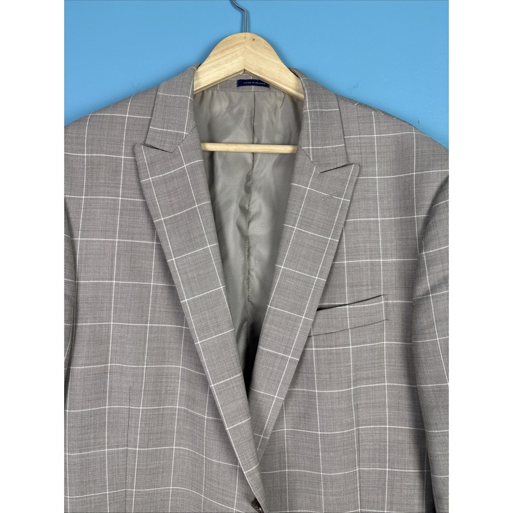 Stafford Men's Wool Flannel Windowpane Plaid Blazer Jacket Brown • 50R Coolmax